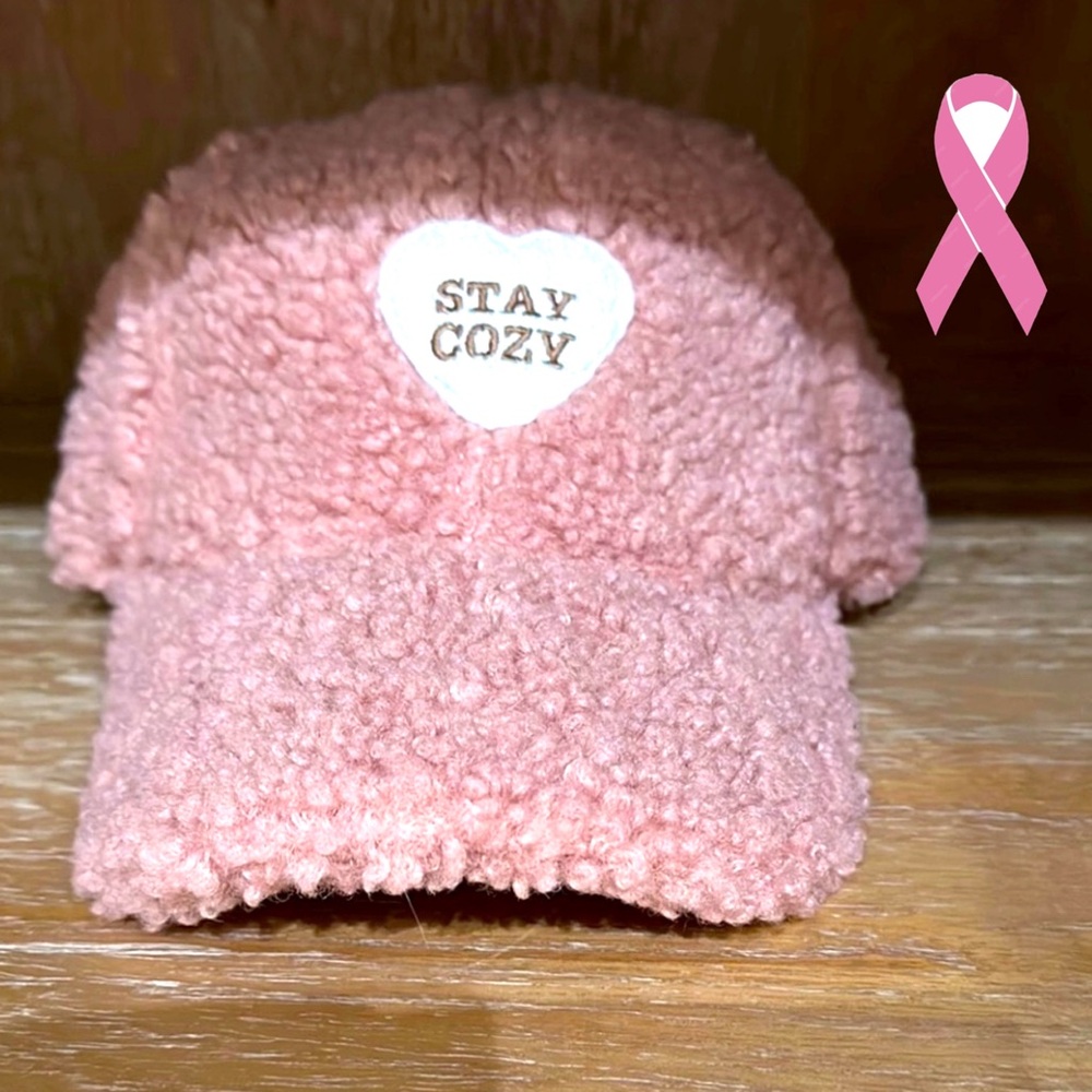 Pink and White Fuzzy Baseball Hat 
“Stay Cozy” - Picture 10 of 10